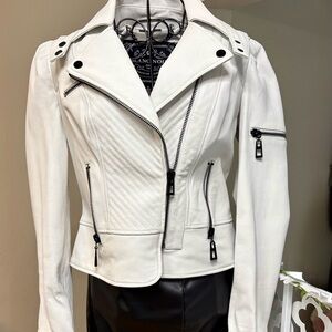 Blanc Noir White Leather Moto Jacket